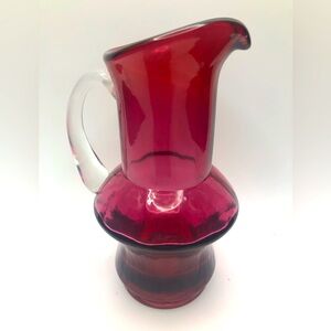Vintage cranberry glass clear handle Kanawha small pitcher.